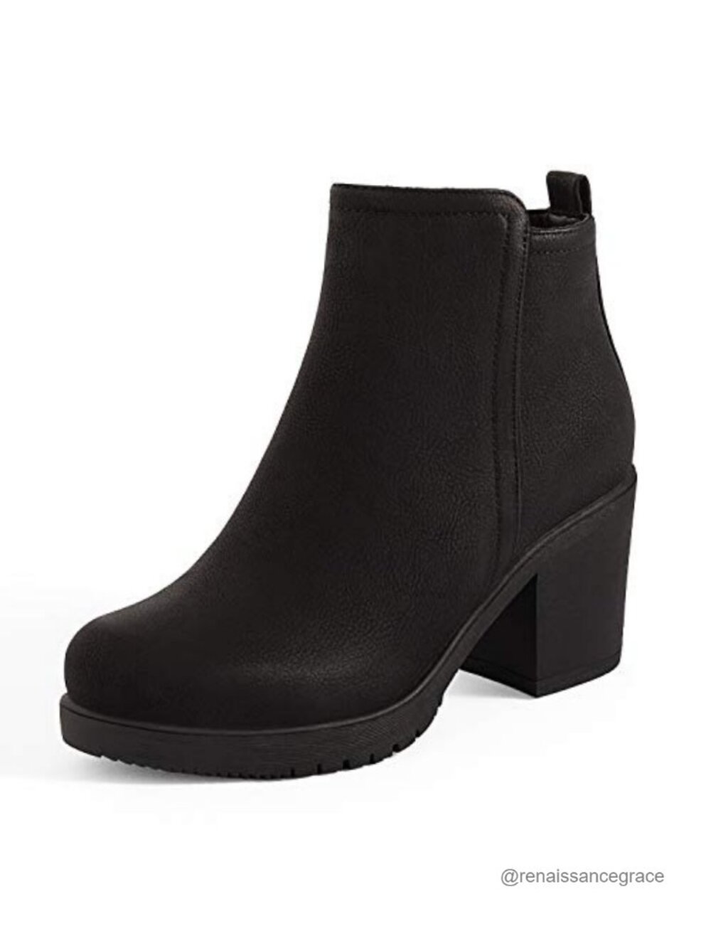 Women's Faux Leather Block Heel Ankle Booties with Side Zip Pointed Toe Winter